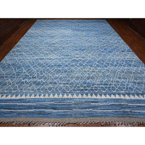 12'x16'1" Alaskan Blue, Hand Knotted, Wool On Wool Foundation, Natural Dyes, All Over Hexagon Pattern, Pure Wool, Marmoucha Inspired Moroccan Weave, Extra Large Oriental Rug FWR534810