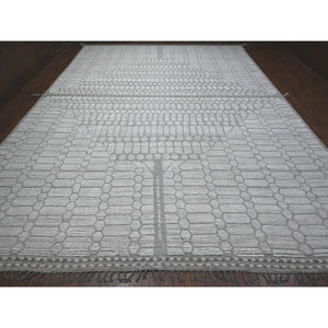 11'9"x15'8" Eider White, Natural Dyes, Soft and Shiny Wool, Moroccan Weave Inspired With Beni Ourain Open Field Design, Hand Knotted Wool On Wool Foundation, Oversized Oriental Rug FWR534816