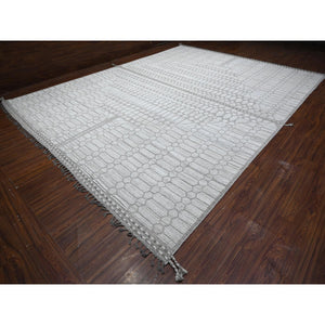 11'9"x15'8" Eider White, Natural Dyes, Soft and Shiny Wool, Moroccan Weave Inspired With Beni Ourain Open Field Design, Hand Knotted Wool On Wool Foundation, Oversized Oriental Rug FWR534816