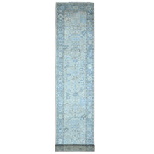 Load image into Gallery viewer, 3&#39;x19&#39;5&quot; Powder Blue, Soft Afghan Wool Weft, Hand Knotted, Angora Oushak, Natural Dyes, Tribal All Over Flower And Leaf Design, XL Runner Oriental Rug FWR534822