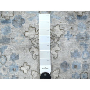 3'x19'5" Powder Blue, Soft Afghan Wool Weft, Hand Knotted, Angora Oushak, Natural Dyes, Tribal All Over Flower And Leaf Design, XL Runner Oriental Rug FWR534822