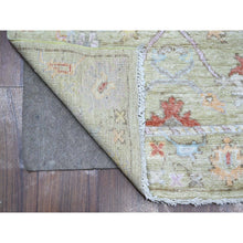 Load image into Gallery viewer, 2&#39;10&quot;x11&#39;8&quot; Olive Green, Afghan Wool Weft, Natural Dyes With Vibrant Village Flower And Tree Design, Hand Knotted Angora Oushak, Runner Oriental Rug FWR534834