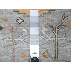 2'8"x5' Cadet Gray, Wool Weft, Afghan Hand Knotted Angora Oushak, Tribal Flower And Tree Design, Natural Dyes, Runner Oriental Rug FWR534852