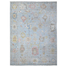 Load image into Gallery viewer, 10&#39;x13&#39;6&quot; Ice Blue, Soft Wool Weft, Natural Dyes, Rural All Over Elements Design, Hand Knotted, Afghan Angora Oushak, Oriental Rug FWR534900