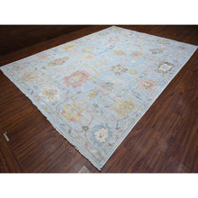 Load image into Gallery viewer, 10&#39;x13&#39;6&quot; Ice Blue, Soft Wool Weft, Natural Dyes, Rural All Over Elements Design, Hand Knotted, Afghan Angora Oushak, Oriental Rug FWR534900