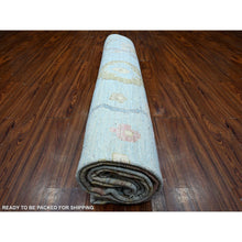 Load image into Gallery viewer, 10&#39;x13&#39;6&quot; Ice Blue, Soft Wool Weft, Natural Dyes, Rural All Over Elements Design, Hand Knotted, Afghan Angora Oushak, Oriental Rug FWR534900