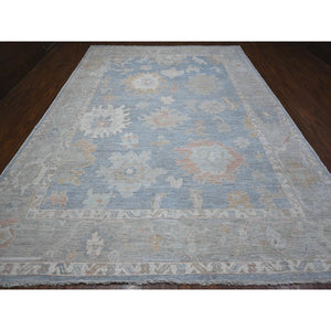 9'8"x13'5" Oxford Gray, Village Flower And Leaf Design, Natural Dyes, Wool Weft, Hand Knotted Afghan Angora Oushak, Oriental Rug FWR534918