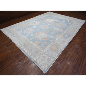 9'8"x13'5" Oxford Gray, Village Flower And Leaf Design, Natural Dyes, Wool Weft, Hand Knotted Afghan Angora Oushak, Oriental Rug FWR534918