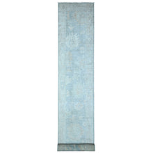 Load image into Gallery viewer, 2&#39;9&quot;x19&#39;6&quot; Cloud Gray, Soft Wool Weft, Natural Dyes, Afghan Angora Oushak, Hand Knotted With Rural Floral Medallions All Over Design, Oversized Runner Oriental Rug FWR534942