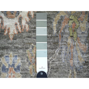 2'7"x6'1" Nevada Gray, Hand Knotted, Wool Weft, Natural Dyes, Afghan Angora Oushak, Colorful Village Flower Elements All Over Design, Runner Oriental Rug FWR534954