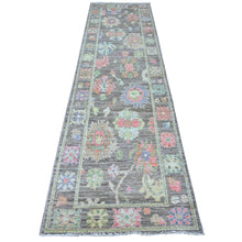 Load image into Gallery viewer, 2&#39;10&quot;x10&#39;7&quot; Vampire Gray, Hand Knotted, Wool Foundation, Vibrant Tribal Floral Motifs All Over Design, Natural Dyes, Afghan Angora Oushak, Runner Oriental Rug FWR534966