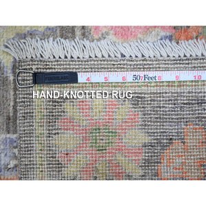 2'10"x10'7" Vampire Gray, Hand Knotted, Wool Foundation, Vibrant Tribal Floral Motifs All Over Design, Natural Dyes, Afghan Angora Oushak, Runner Oriental Rug FWR534966