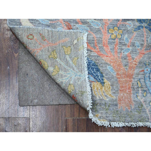 2'6"x5'10" Wales Gray, Hand Knotted, Afghan Peshawar with Birds of Paradise, Vegetable Dyes, Vibrant Wool, Runner Oriental Rug FWR534972