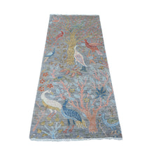 Load image into Gallery viewer, 2&#39;6&quot;x5&#39;9&quot; Dolphin Gray, Hand Knotted Natural Wool, Afghan Peshawar with Birds of Paradise, Vegetable Dyes, Runner Oriental Rug FWR534990