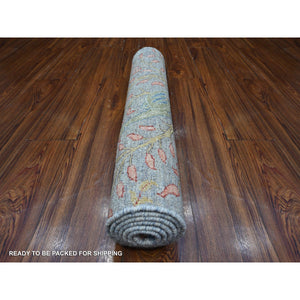 2'6"x5'9" Dolphin Gray, Hand Knotted Natural Wool, Afghan Peshawar with Birds of Paradise, Vegetable Dyes, Runner Oriental Rug FWR534990