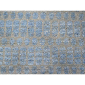 11'9"x15'1" Little Boy Blue, Hi-Low Embossed Pile, Vibrant and Soft Wool, Hand Knotted, Moroccan Weave Ben Ourain Design Oversized Oriental Rug FWR535014