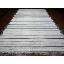 Load image into Gallery viewer, 10&#39;x14&#39;5&quot; Daisy White, Hand Knotted, Horizontal Line Pattern Moroccan Weave, Oulad Bousbaa Design, Shiny Wool, Vegetable Dyes, Oriental Rug FWR535068