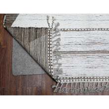 Load image into Gallery viewer, 10&#39;x14&#39;5&quot; Daisy White, Hand Knotted, Horizontal Line Pattern Moroccan Weave, Oulad Bousbaa Design, Shiny Wool, Vegetable Dyes, Oriental Rug FWR535068