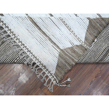 Load image into Gallery viewer, 10&#39;x14&#39;5&quot; Daisy White, Hand Knotted, Horizontal Line Pattern Moroccan Weave, Oulad Bousbaa Design, Shiny Wool, Vegetable Dyes, Oriental Rug FWR535068