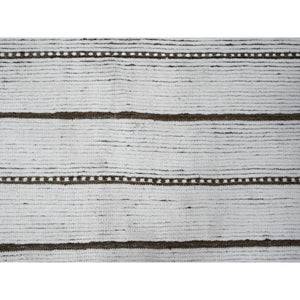 10'x14'5" Daisy White, Hand Knotted, Horizontal Line Pattern Moroccan Weave, Oulad Bousbaa Design, Shiny Wool, Vegetable Dyes, Oriental Rug FWR535068