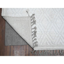 Load image into Gallery viewer, 9&#39;1&quot;x12&#39;1&quot; Tahira White, Diamond Repetitive Moroccan Weave Zemmour Design, Embossed Pile, Tone On Tone, Velvety Wool, Hand Knotted, Vegetable Dyes, Oriental Rug FWR535080