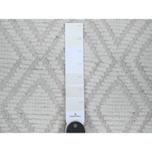 Load image into Gallery viewer, 9&#39;1&quot;x12&#39;1&quot; Tahira White, Diamond Repetitive Moroccan Weave Zemmour Design, Embossed Pile, Tone On Tone, Velvety Wool, Hand Knotted, Vegetable Dyes, Oriental Rug FWR535080