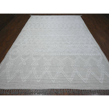 Load image into Gallery viewer, 9&#39;x12&#39;3&quot; Lexicon White, Hand Knotted Piled Kilim Flat Weave, Geometric Moroccan Weave Inspired Natural Wool, Vegetable Dyes, Tone On Tone, Oriental Rug FWR535122