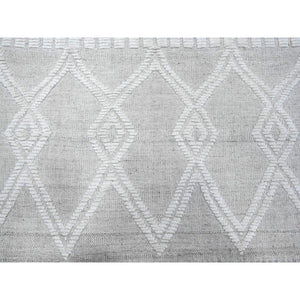 9'x12'3" Lexicon White, Hand Knotted Piled Kilim Flat Weave, Geometric Moroccan Weave Inspired Natural Wool, Vegetable Dyes, Tone On Tone, Oriental Rug FWR535122