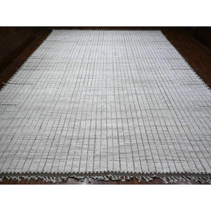 12'2"x15'2" Paper White, Hand Knotted Vegetable Dyes, Oulad Bousbaa 100% Wool, Moroccan Weave Geometric Vertical Line Design, Oriental Oversized Rug FWR535152