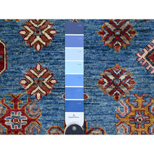 Load image into Gallery viewer, 10&#39;2&quot;x13&#39;8&quot; Dodger Blue and Burgundy Red, Hand Knotted Afghan Super Kazak With All Over Motifs, Organic Wool Vegetable Dyes, Square Oriental Rug FWR535188