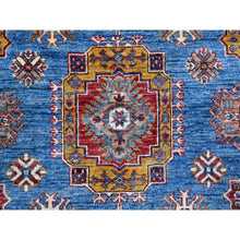 Load image into Gallery viewer, 10&#39;2&quot;x13&#39;8&quot; Dodger Blue and Burgundy Red, Hand Knotted Afghan Super Kazak With All Over Motifs, Organic Wool Vegetable Dyes, Square Oriental Rug FWR535188