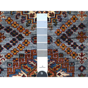 2'6"x6'2" Krypton Gray, Afghan Super Kazak Pure Wool, Natural Dyes Tribal Medallion Design, Hand Knotted, Short Runner Oriental Rug FWR535290