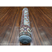 Load image into Gallery viewer, 2&#39;6&quot;x6&#39;2&quot; Krypton Gray, Afghan Super Kazak Pure Wool, Natural Dyes Tribal Medallion Design, Hand Knotted, Short Runner Oriental Rug FWR535290