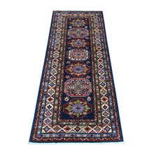 Load image into Gallery viewer, 2&#39;7&quot;x6&#39;4&quot; Yale Blue, Afghan Super Kazak With Geometric Medallions, Natural Dyes, All Wool, Hand Knotted Runner Oriental Rug FWR535344