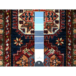 2'7"x6'4" Yale Blue, Afghan Super Kazak With Geometric Medallions, Natural Dyes, All Wool, Hand Knotted Runner Oriental Rug FWR535344