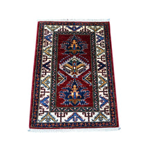 Load image into Gallery viewer, 2&#39;1&quot;x3&#39; Picotee Blue, Afghan Natural Dyes Super Kazak Large Geometric Elements, Pure Wool, Hand Knotted Mat Oriental Rug FWR535350