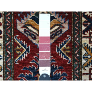 2'1"x3' Picotee Blue, Afghan Natural Dyes Super Kazak Large Geometric Elements, Pure Wool, Hand Knotted Mat Oriental Rug FWR535350