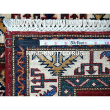 Load image into Gallery viewer, 2&#39;1&quot;x3&#39; Picotee Blue, Afghan Natural Dyes Super Kazak Large Geometric Elements, Pure Wool, Hand Knotted Mat Oriental Rug FWR535350