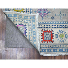 Load image into Gallery viewer, 5&#39;x6&#39;4&quot; Cloud Gray, Colorful Hand Knotted Fusion Kazak, Soft And Shiny Wool, Caucasian Medallions All Over Design, Oriental Rug FWR535374