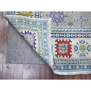 5'x6'4" Cloud Gray, Colorful Hand Knotted Fusion Kazak, Soft And Shiny Wool, Caucasian Medallions All Over Design, Oriental Rug FWR535374