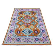 Load image into Gallery viewer, 4&#39;9&quot;x6&#39;5&quot; Alloy Orange, Hand Knotted, Pure And Shiny Wool, Caucasian Design, Fusion Kazak, Oriental Rug FWR535380