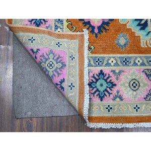 4'9"x6'5" Alloy Orange, Hand Knotted, Pure And Shiny Wool, Caucasian Design, Fusion Kazak, Oriental Rug FWR535380