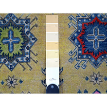 Load image into Gallery viewer, 5&#39;x6&#39;9&quot; Old Gold, All Natural Wool, Hand Knotted, Fusion Kazak, Colorful Caucasian Motifs Design, Oriental Rug FWR535386