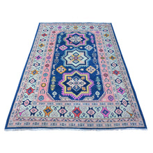 Load image into Gallery viewer, 5&#39;x6&#39;10&quot; Lowes Blue, Multiple Borders, Hand Knotted With Pop Of Color, Fusion Kazak, All Over Vibrant Caucasian Elements, Oriental Rug FWR535392