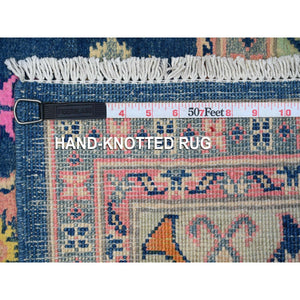 5'x6'10" Lowes Blue, Multiple Borders, Hand Knotted With Pop Of Color, Fusion Kazak, All Over Vibrant Caucasian Elements, Oriental Rug FWR535392