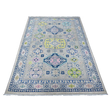 Load image into Gallery viewer, 4&#39;9&quot;x6&#39;9&quot; Stone Eagle Gray, Fusion Kazak, Soft And Velvety Wool, Hand Knotted With Colorful Caucasian Design, Oriental Rug FWR535428