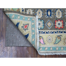 Load image into Gallery viewer, 2&#39;9&quot;x4&#39; Power Gray, Extra Soft Wool, Hand Knotted With Colorful Caucasian Design, Fusion Kazak Oriental Rug FWR535440