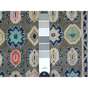 2'9"x4' Power Gray, Extra Soft Wool, Hand Knotted With Colorful Caucasian Design, Fusion Kazak Oriental Rug FWR535440