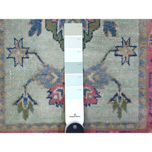 2'x2'9" Uranian Blue, Caucasian Flower Design, Organic Wool, Fusion Kazak, Hand Knotted Mat Oriental Rug FWR535488