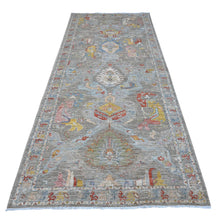 Load image into Gallery viewer, 4&#39;3&quot;x10&#39; Cloudy Gray, Fine Aryana With All Over Geometric Leaf Design, Vegetable Dyes, Hand Knotted Natural Wool, Peshawar Wide Runner Oriental Rug FWR535506